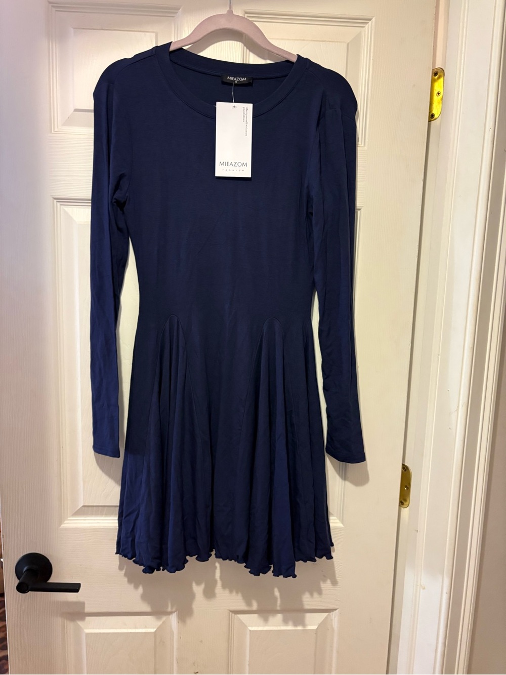 Navy Long-Sleeve Twirl Dress